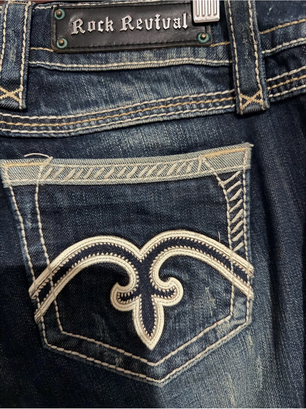 Rock Revival Alanis Women's Dark Indigo Embroidered Pocket Bootcut Jeans